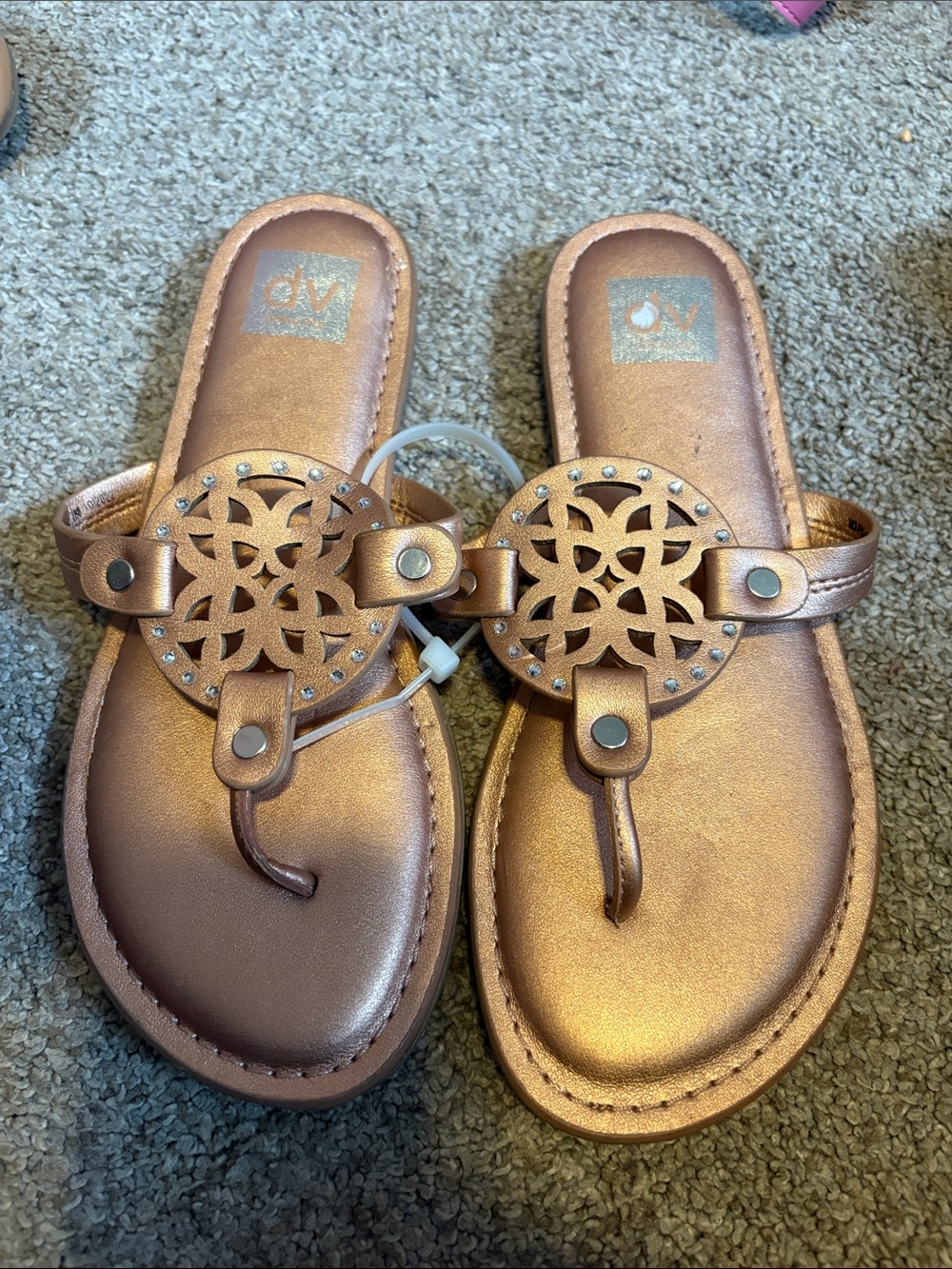 DV by Dolce Vita Metallic Rose Gold Medallion Thong Sandals